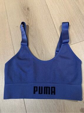 Puma Periwinkle Ribbed Sports Bra with Black Logo